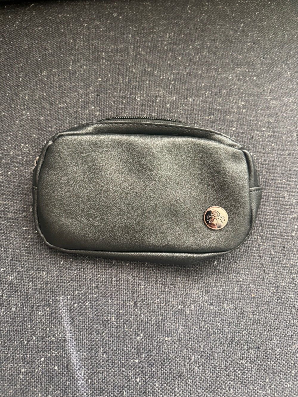 Senita Athletics Black Leather Waist Pouch with Rose Gold Logo
